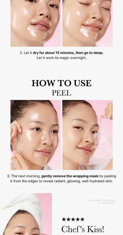 Medicube Collagen Overnight Wrapping Peel Off Facial Mask Pack - Elasticity & Hydration Care, Reduces Sagging & Dullness - Hydrolyzed Collagen For Glowing Skin - Korean Skin Care, 75ml