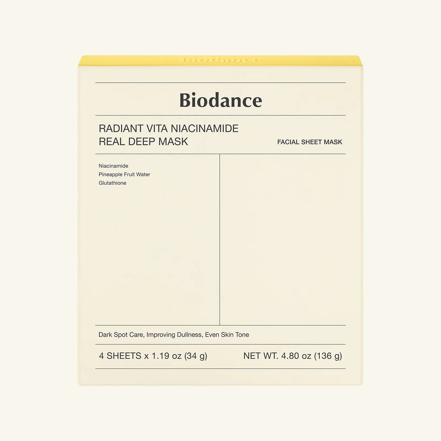 [BIODANCE] Yellow Radiant Vita Niacinamide Real Deep Mask - 4ea/8ea/12ea/16ea