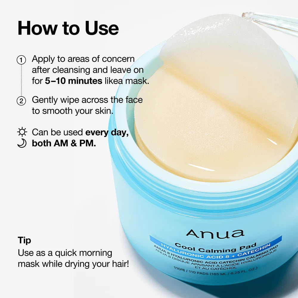 Anua 8 Hyaluronic Acid Catechin Calming Pad (110 Pads / 185ml)