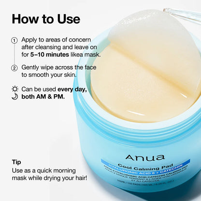 Anua 8 Hyaluronic Acid Catechin Calming Pad (110 Pads / 185ml)