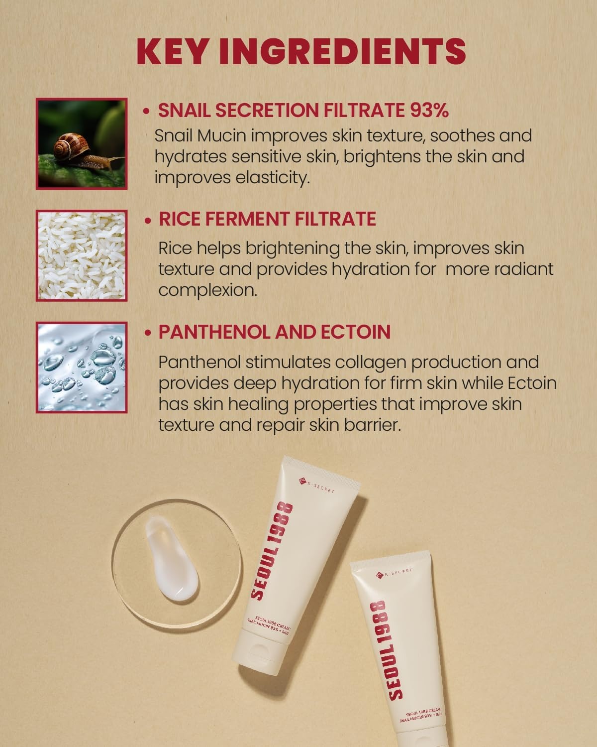 K-SECRET SEOUL 1988 Cream : Snail Mucin 93% + Rice