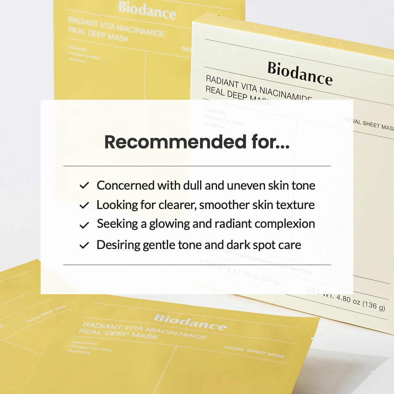 BIODANCE Yellow Radiant Vita Niacinamide Real Deep Mask - 4ea/8ea